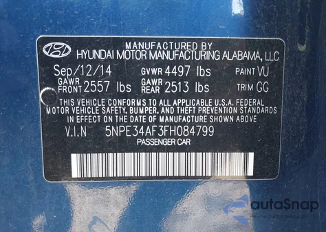 2015 Hyundai Sonata Limited из США, поврежденный, VIN 5NPE34AF3FH084799